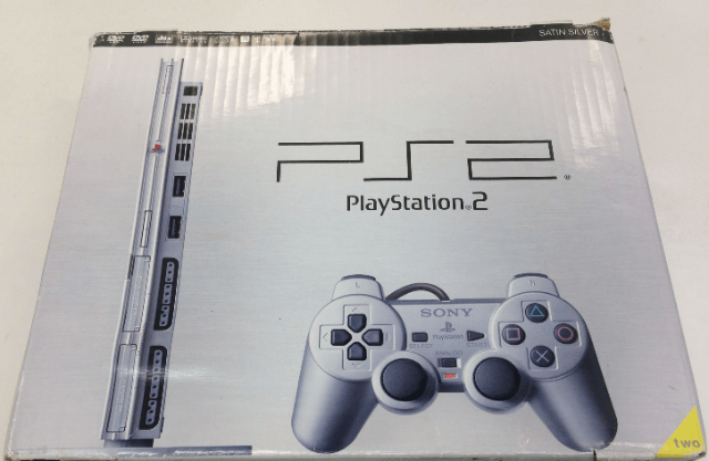 Black Slim Playstation 2 System box art for Playstation 2